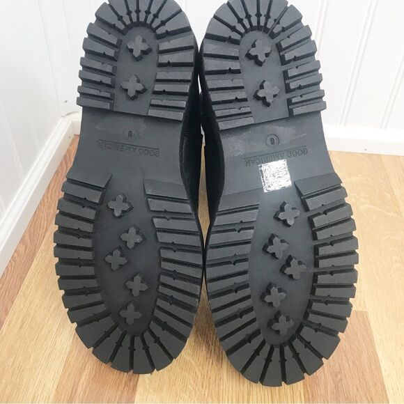 GOOD AMERICAN Black Leather Platform Chelsea Boot Bootie Midi Lug Sole Size 8 - Picture 9 of 10